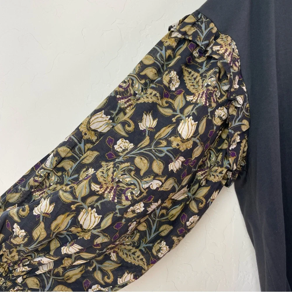 Anthropologie Plus Let Me Be Sydney Long Puff-Sleeved Black Floral Blouse Top 1X - Picture 8 of 16